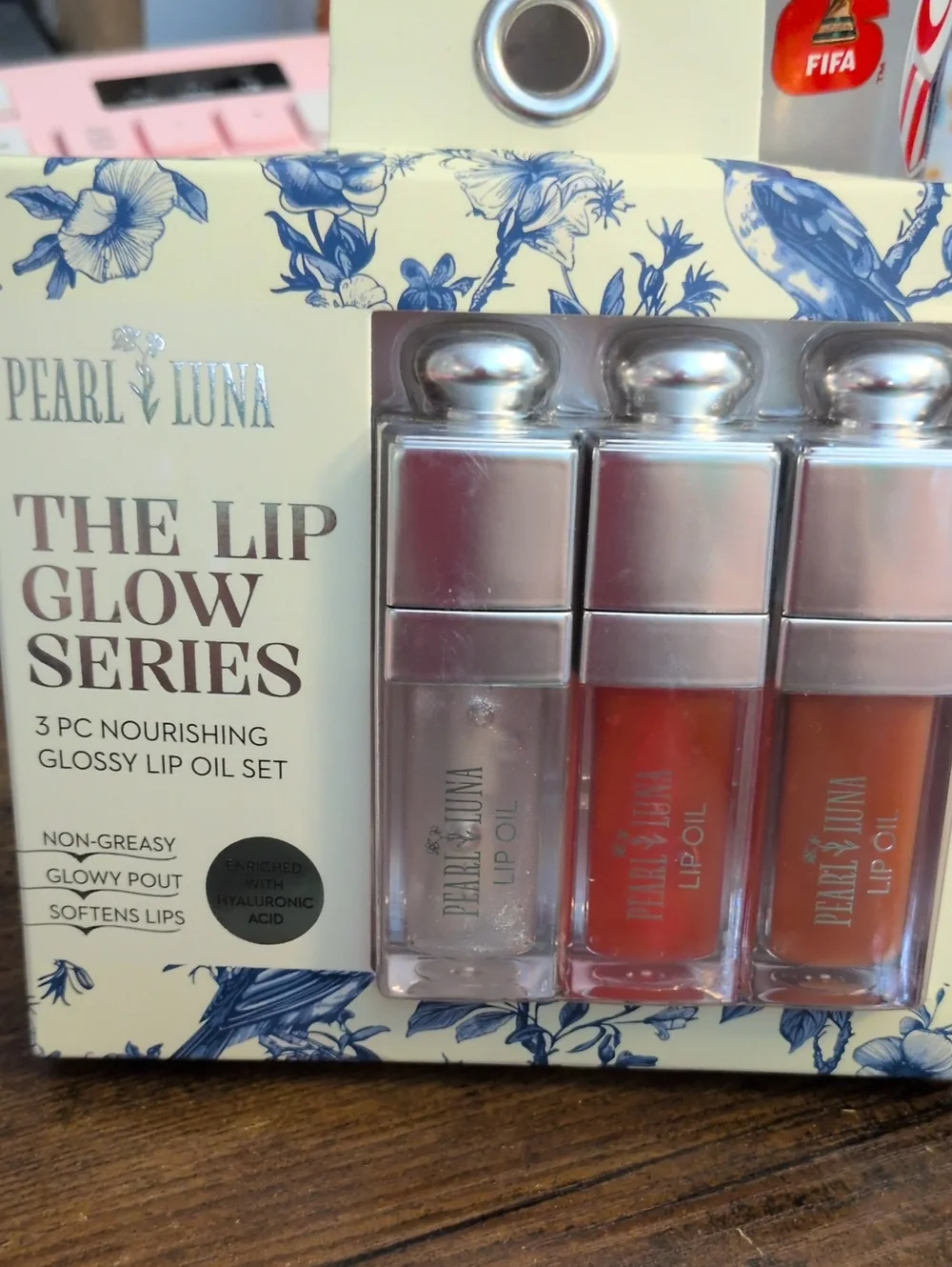 PEARL LUNA The Lip Glow Series - 3pc Glossy Lip Oil Set (Clear, Coral, Brown)